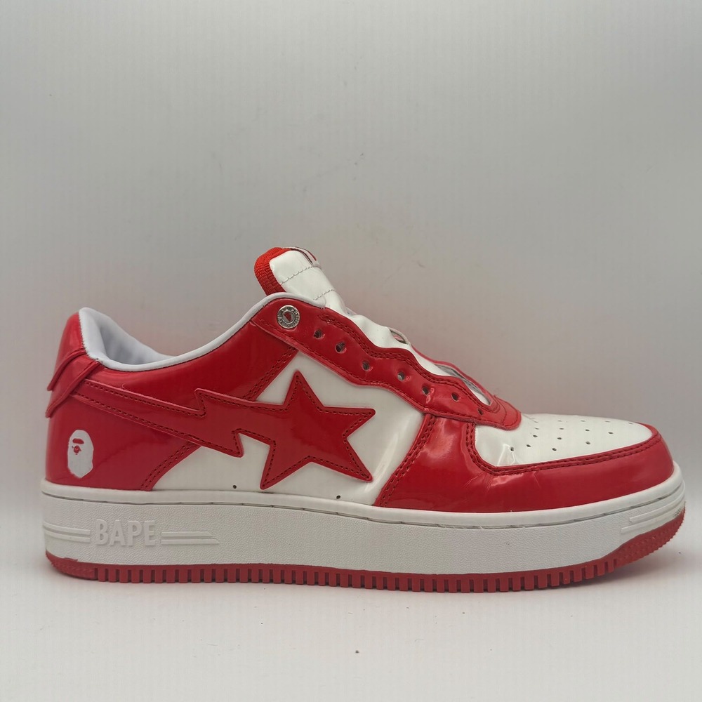 Bape Bape Sta Low Sneakers Mens Size 10 Red White Patent Leather Streetwear